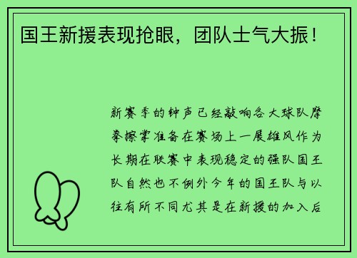 国王新援表现抢眼，团队士气大振！